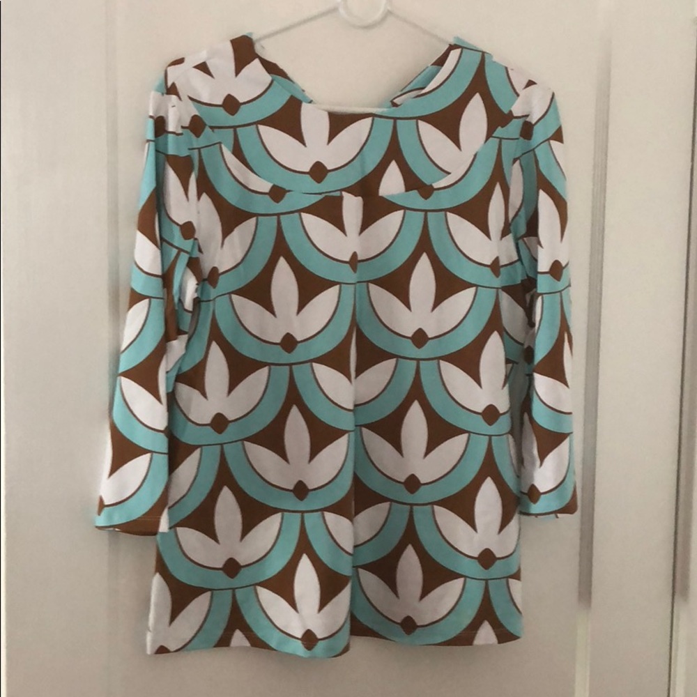 🌈 J. McLaughlin brown blue white 3/4 sleeve top M
